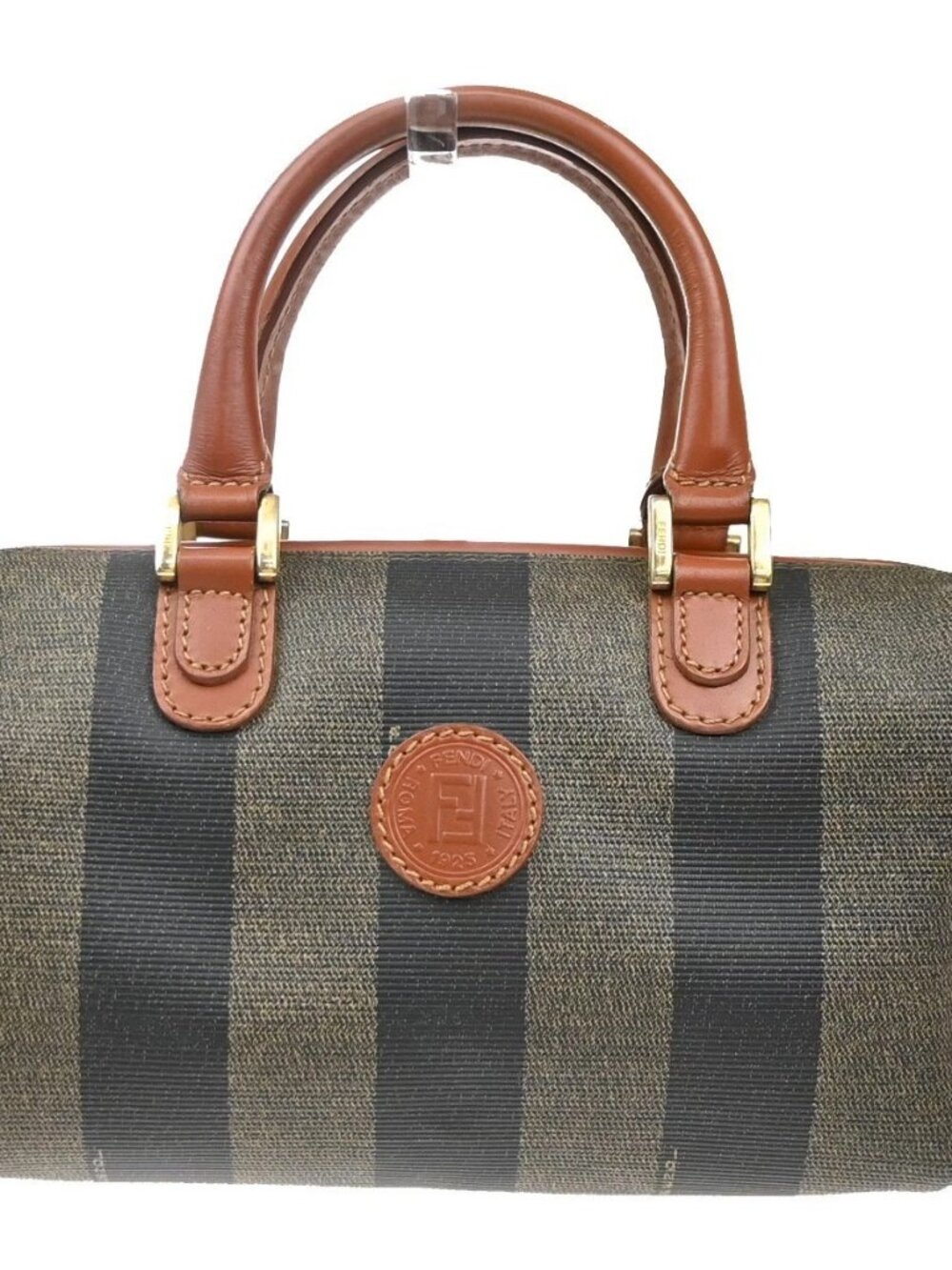 FENDI Logo Pequin Mini Hand Bag PVC Leather Brown GHW Made in Italy 87KP315